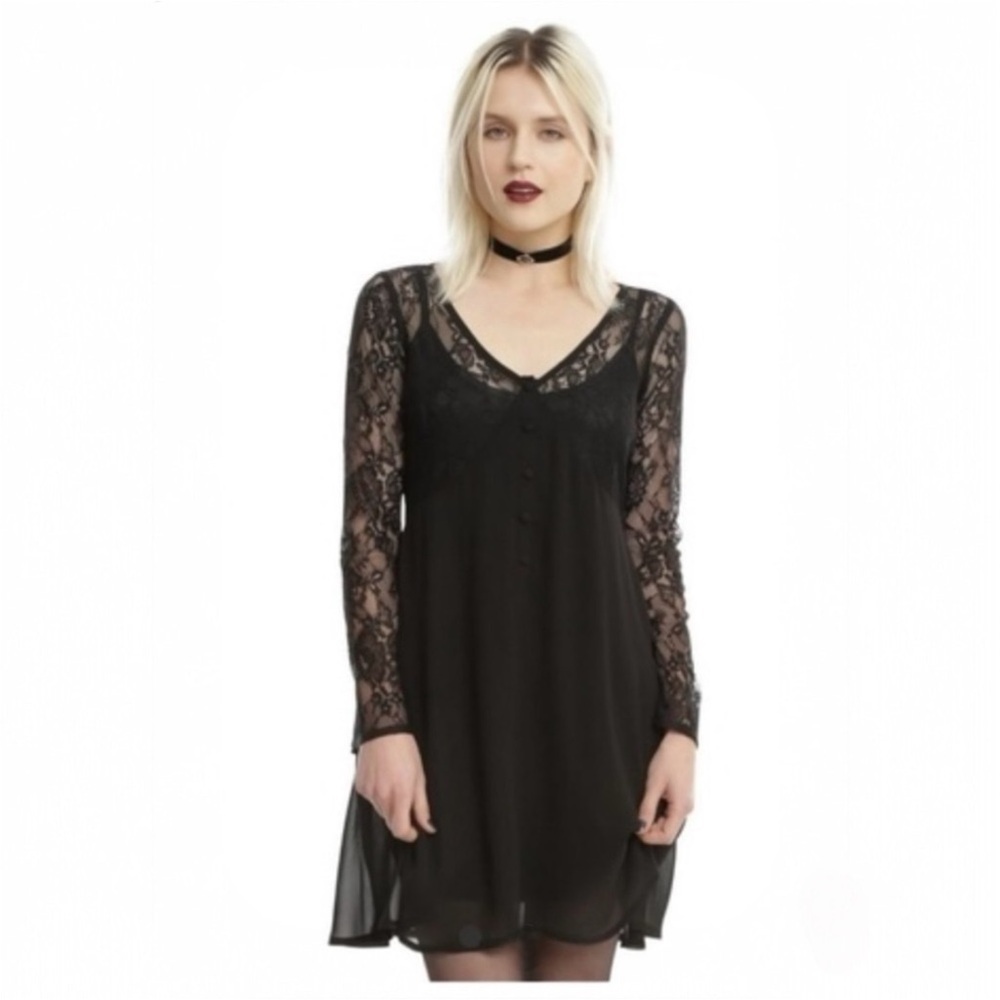 Hot Topic Black Lace Bell Sleeve Chiffon Dress XS